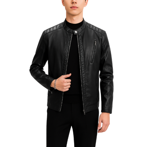 Exquisite Men's PU Leather Jacket - Stand Collar Elegance