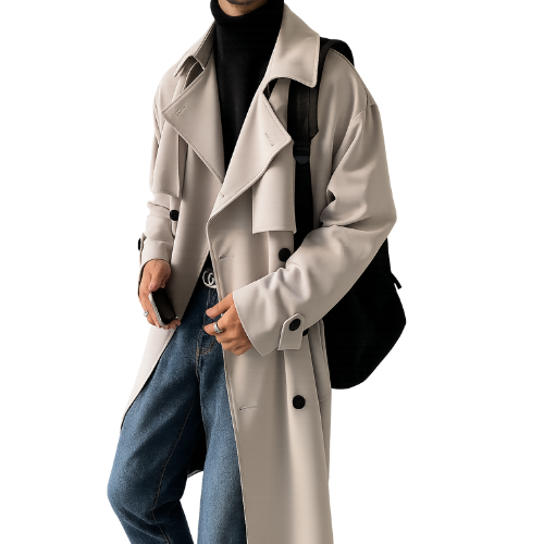 Elegant Korean Men's Long Trench Coat