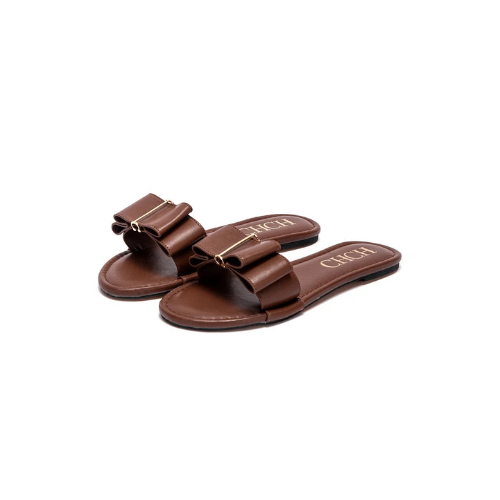 Exquisite Red Bow PU Slippers - Elegant Women's Footwear