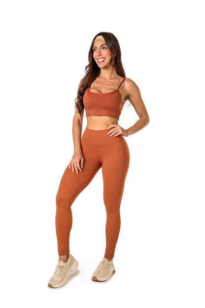 Basic Polyamide Leggings Set - Brown