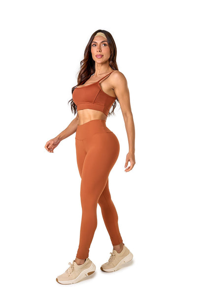 Basic Polyamide Leggings Set - Brown