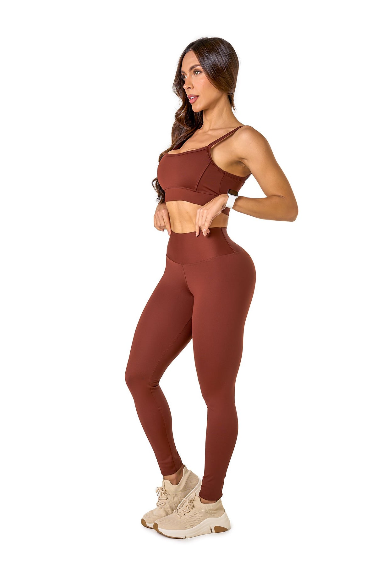 Basic Polyamide Leggings Set - Dark Brown
