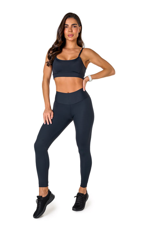 Basic Polyamide Leggings Set - Black