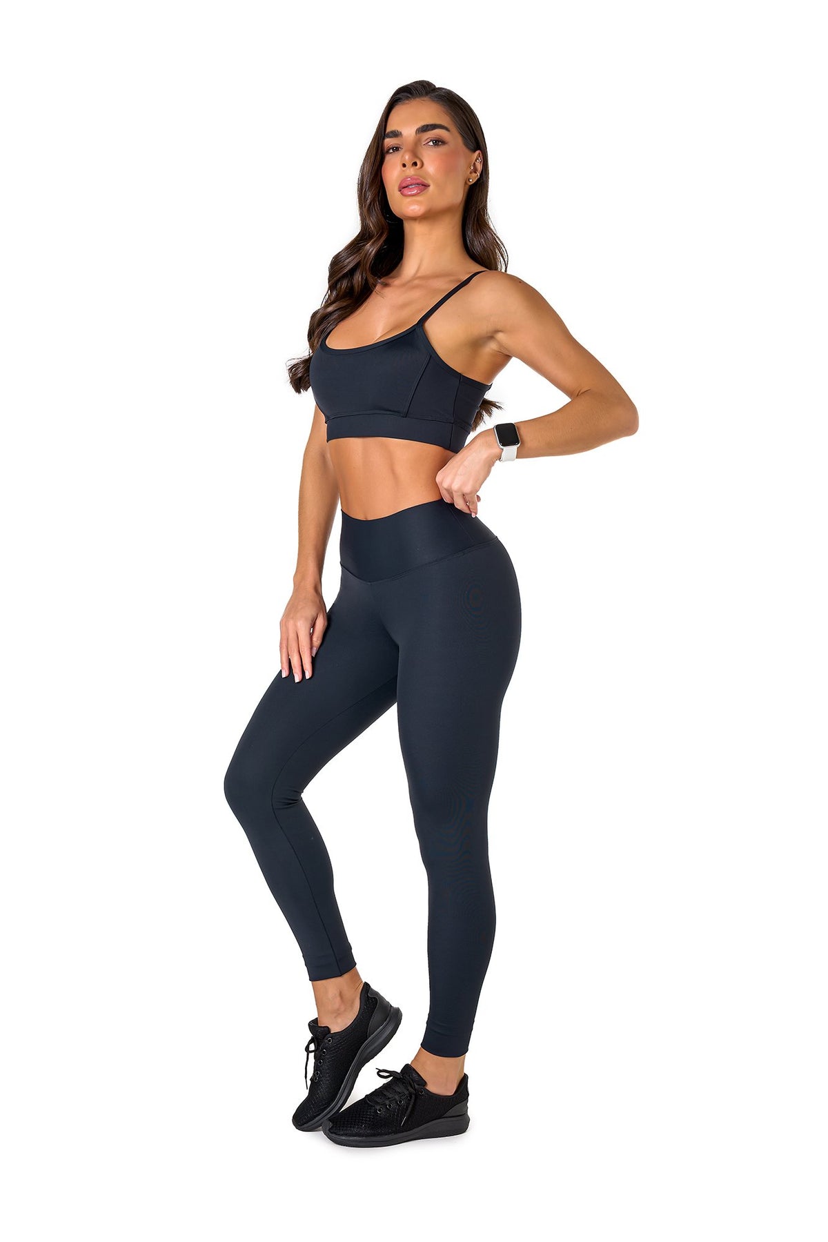 Basic Polyamide Leggings Set - Black