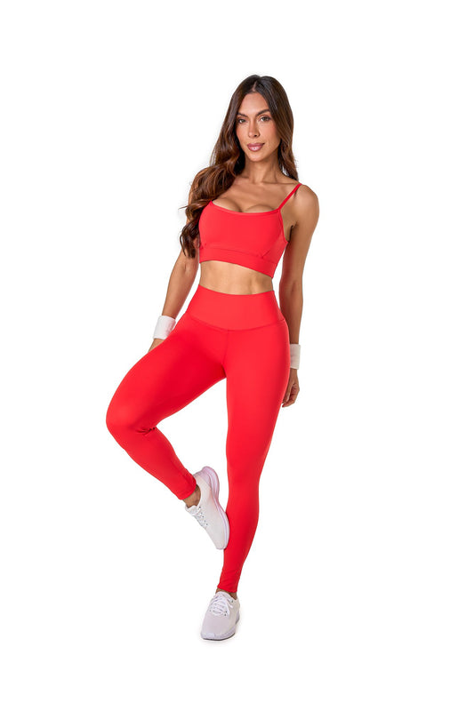 Basic Polyamide Leggings Set - Red